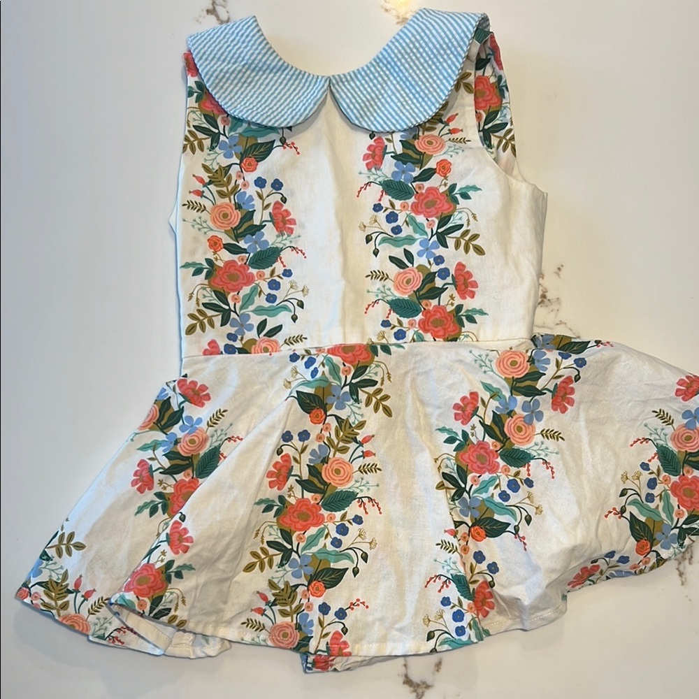 Floral Sleeveless Dress with Blue Collar